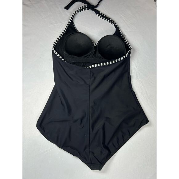 Catalina Swimwear Halter One Piece Swimsuit L 12 - 14 White Stripe - Picture 3 of 8